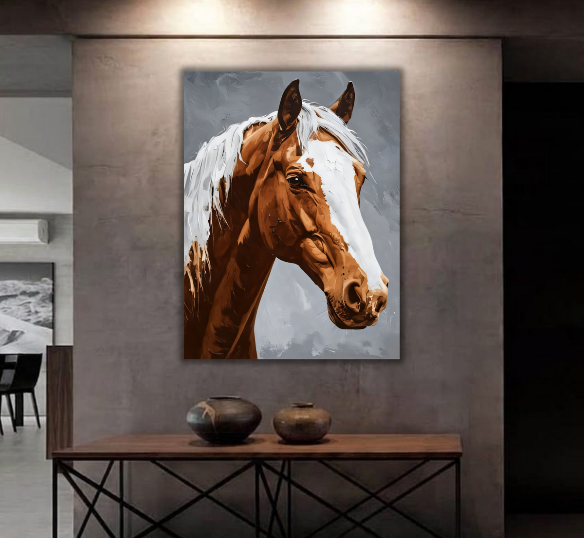 Majestic Chestnut Horse Portrait Canvas Print - White Mane & Blaze Equestrian Wall Art