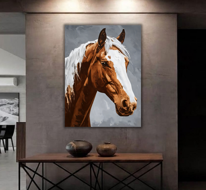 Majestic Chestnut Horse Portrait Canvas Print - White Mane & Blaze Equestrian Wall Art