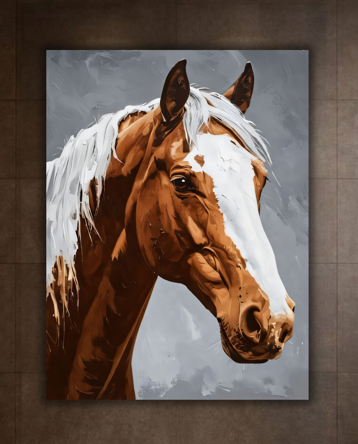 Majestic Chestnut Horse Portrait Canvas Print - White Mane & Blaze Equestrian Wall Art