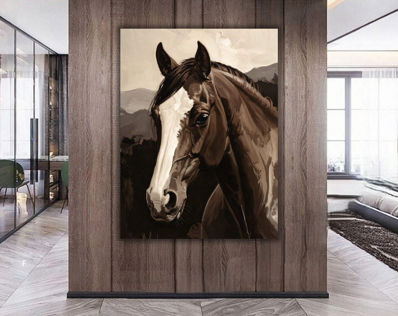 Vintage Sepia Horse Portrait Canvas Print - Dark Brown & Cream Equestrian Wall Art