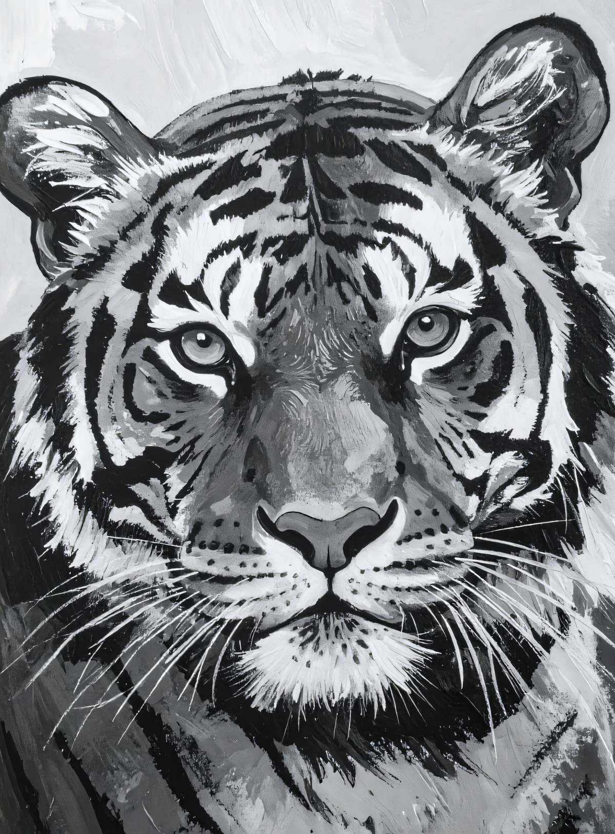 Majestic Black and White Tiger Portrait Canvas Print - Monochromatic Wildlife Wall Art