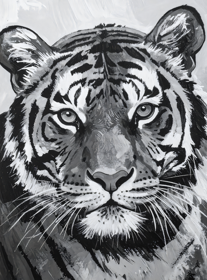 Majestic Black and White Tiger Portrait Canvas Print - Monochromatic Wildlife Wall Art