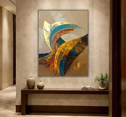 Abstract Golden Curves Canvas Print - Modern Teal and Terracotta Wall Art