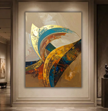 Abstract Golden Curves Canvas Print - Modern Teal and Terracotta Wall Art