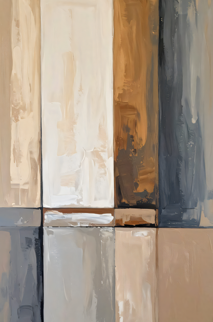 Modern Abstract Vertical Block Canvas Print - Neutral Earth Tone Wall Ar