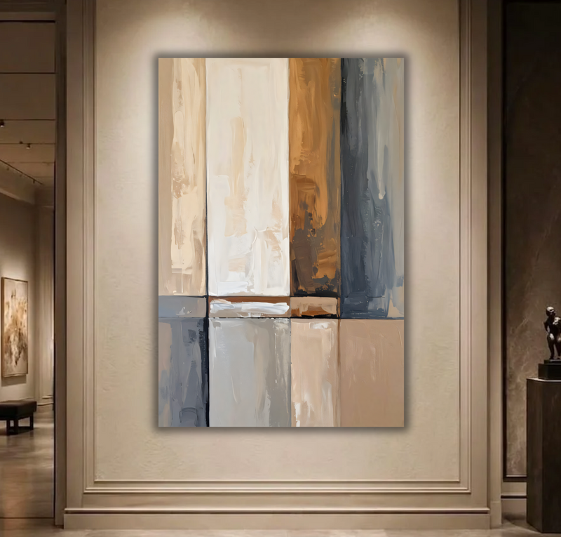 Modern Abstract Vertical Block Canvas Print - Neutral Earth Tone Wall Ar