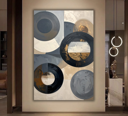 Modern Abstract Circular Geometry Canvas Print - Neutral and Gold Wall Art
