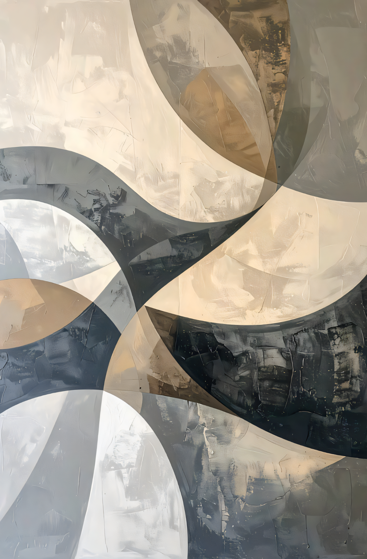 Modern Abstract Swirling Curves Canvas Print - Neutral and Gold Wall Art