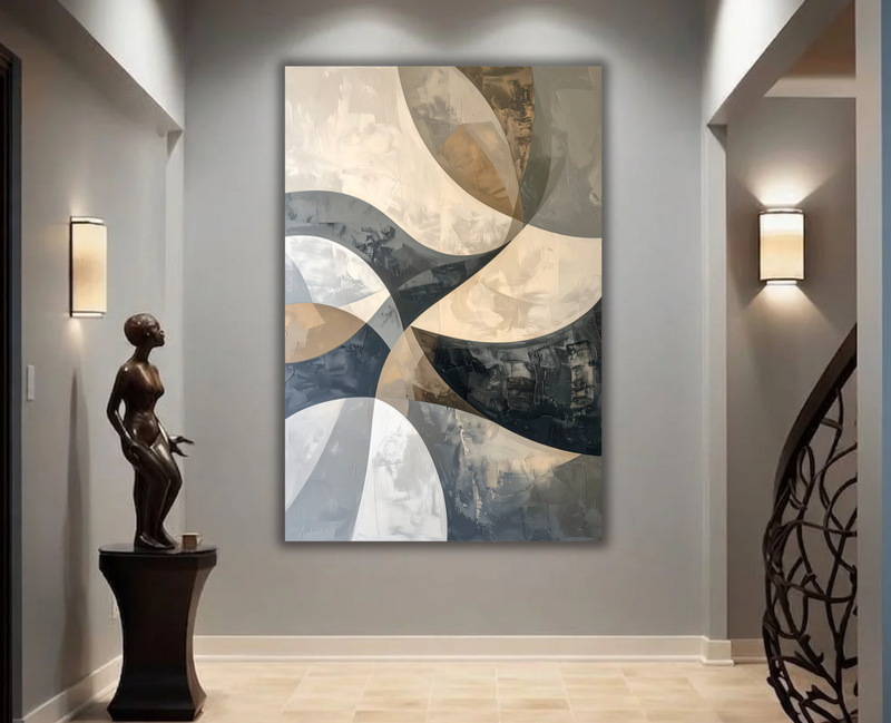Modern Abstract Swirling Curves Canvas Print - Neutral and Gold Wall Art