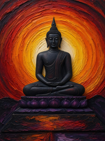 Meditating Buddha in Lotus Pose Canvas Print - Sunset Orange and Red Spiritual Wall Art