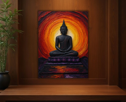 Meditating Buddha in Lotus Pose Canvas Print - Sunset Orange and Red Spiritual Wall Art