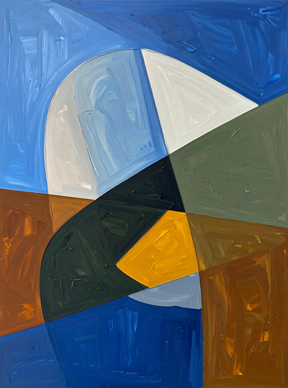 Modern Abstract Color Block Geometric Canvas Print - Blue, Mustard & Earth Tone Wall Art