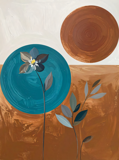 Modern Abstract Botanical Canvas Print - Teal, Terracotta & Ochre Wall Art