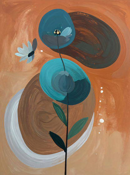 Modern Abstract Botanical Canvas Print - Teal, Turquoise & Terracotta Wall Art