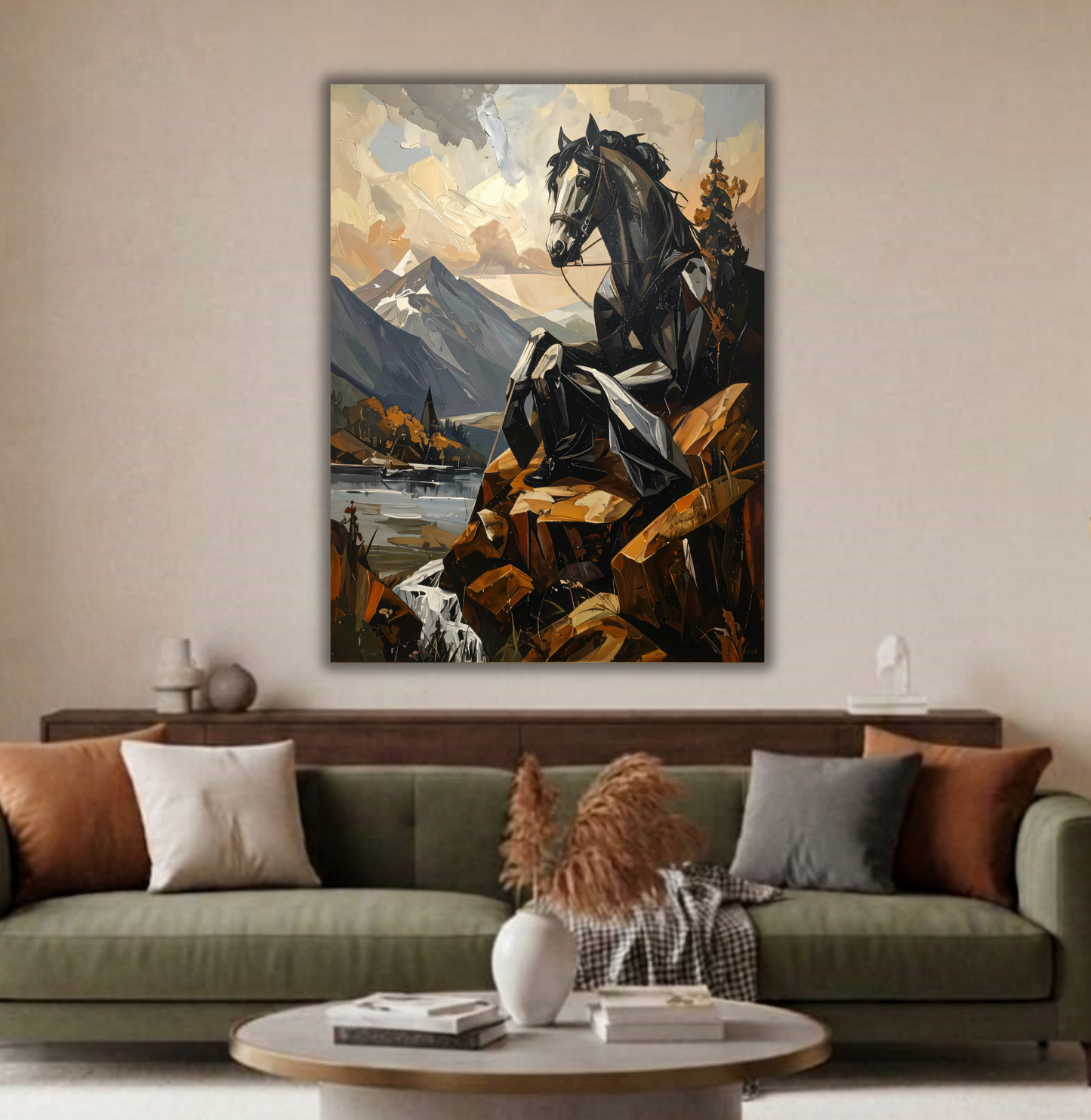 Alpine Sentinel: Cubist Expressionist Stallion Canvas Art