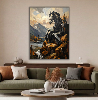 Alpine Sentinel: Cubist Expressionist Stallion Canvas Art