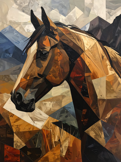 Geometric Spirit: Cubist Horse Profile Canvas Art