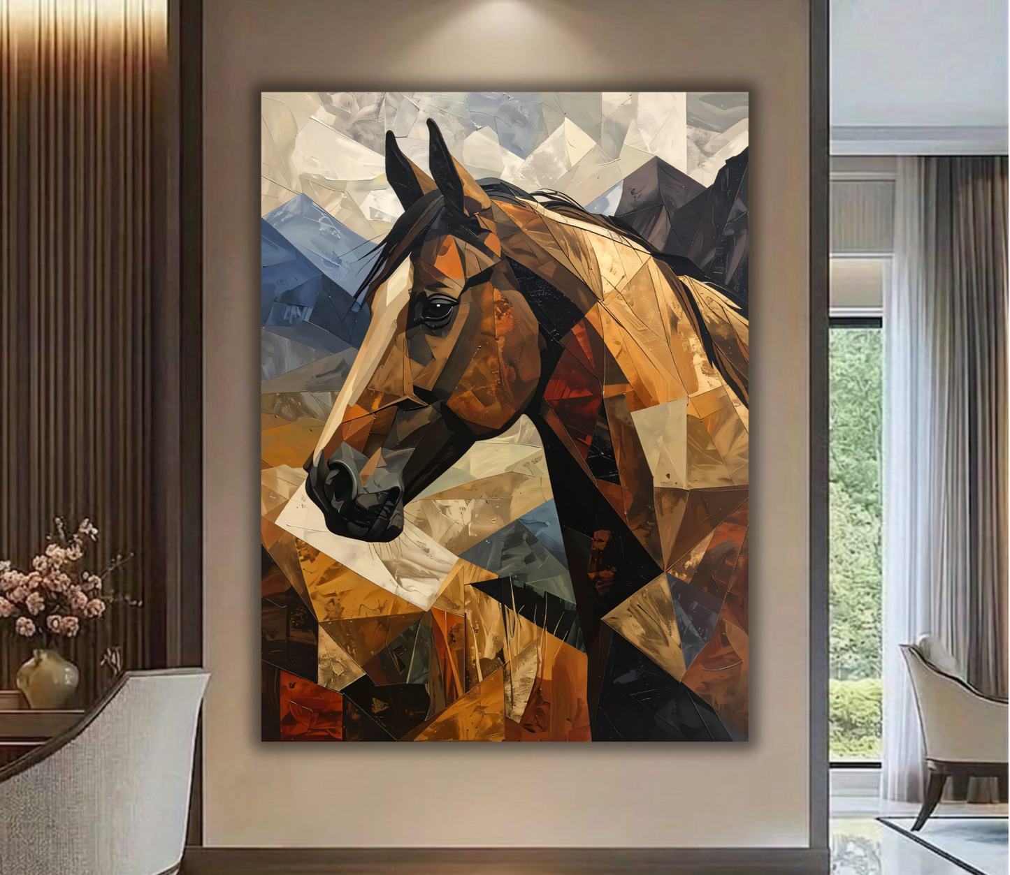 Geometric Spirit: Cubist Horse Profile Canvas Art