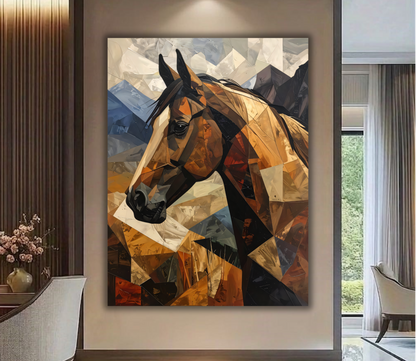 Geometric Spirit: Cubist Horse Profile Canvas Art