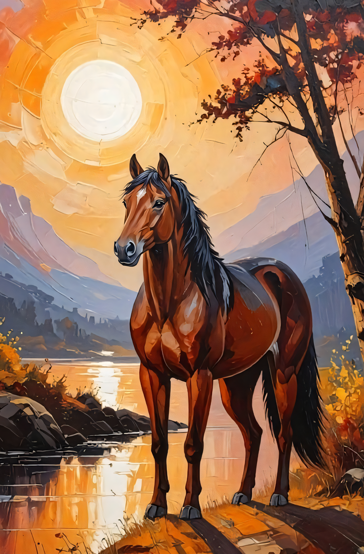 Golden Horizon: Majestic Stallion at Sunset Canvas Ar