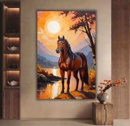 Golden Horizon: Majestic Stallion at Sunset Canvas Ar