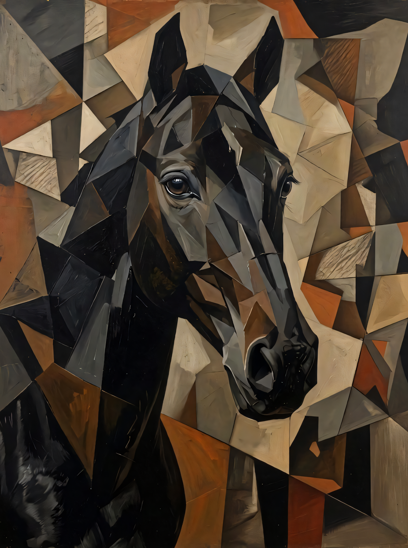 Prismatic Power: Cubist Midnight Stallion Canvas Art