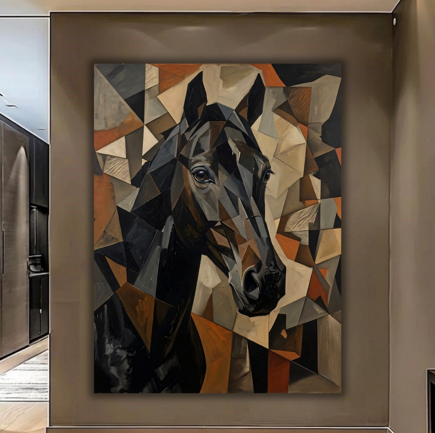 Prismatic Power: Cubist Midnight Stallion Canvas Art