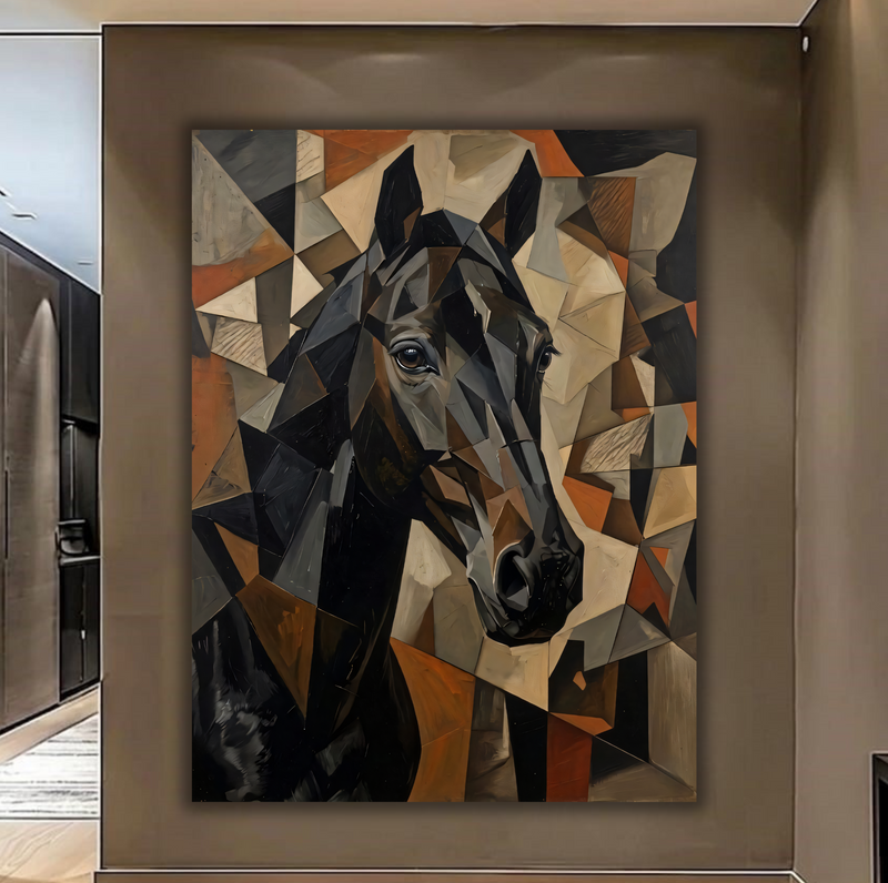 Prismatic Power: Cubist Midnight Stallion Canvas Art