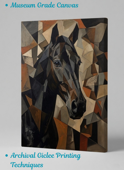 Prismatic Power: Cubist Midnight Stallion Canvas Art