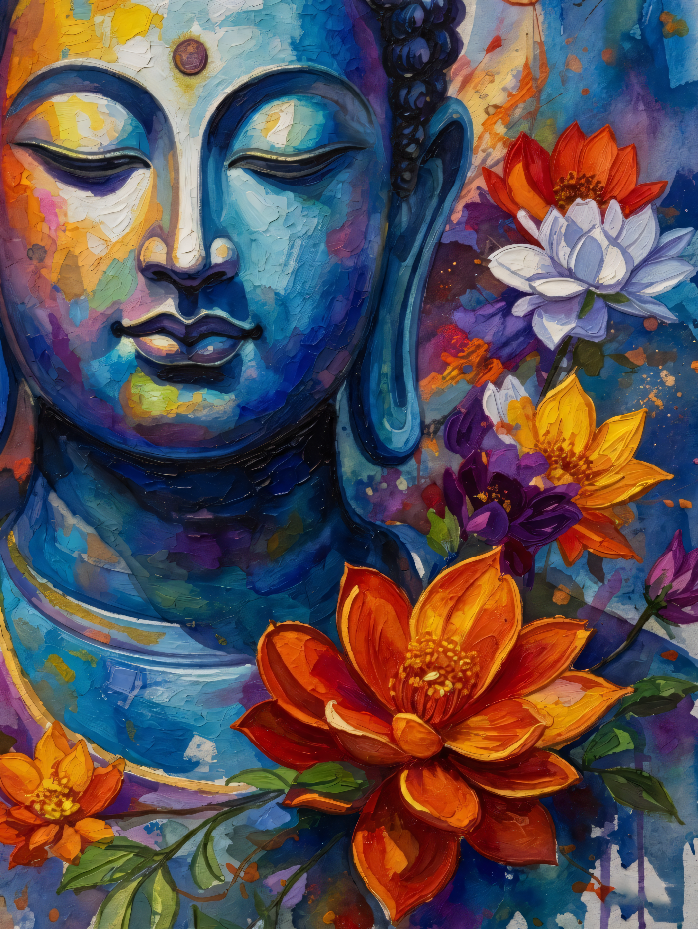 Serene Awakening: Blue Buddha & Radiant Lotus Canvas Art