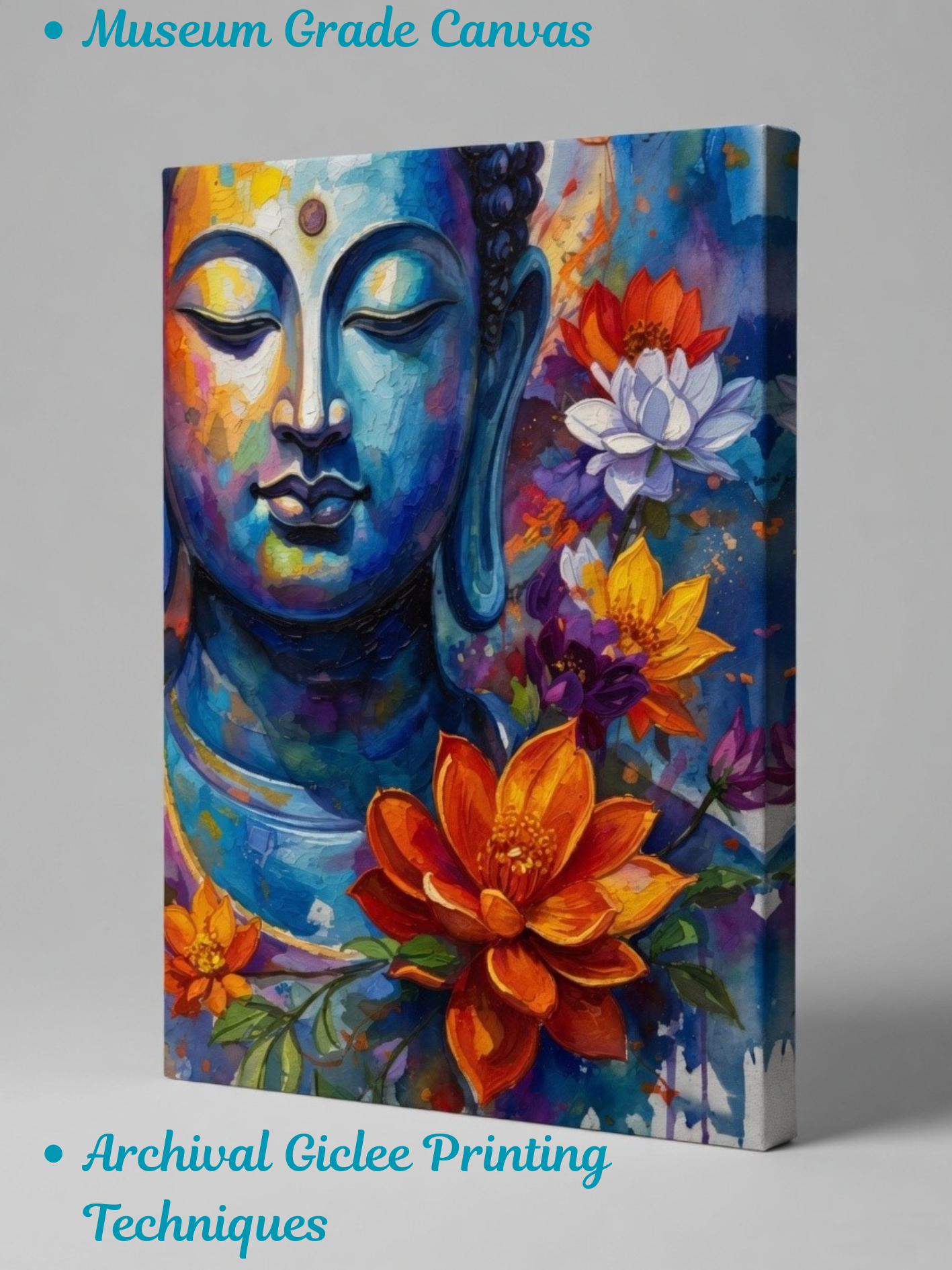Serene Awakening: Blue Buddha & Radiant Lotus Canvas Art