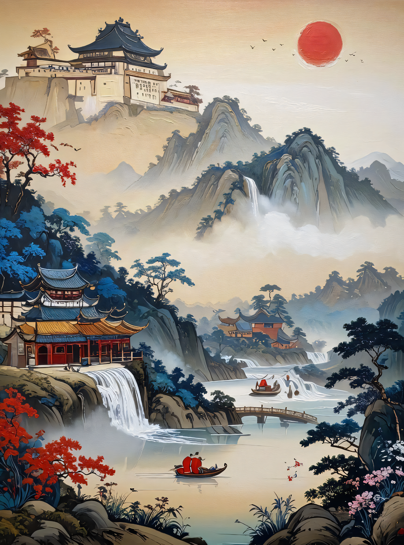 Mystic Valleys: Traditional East Asian Mountain Landscape Canvas Art