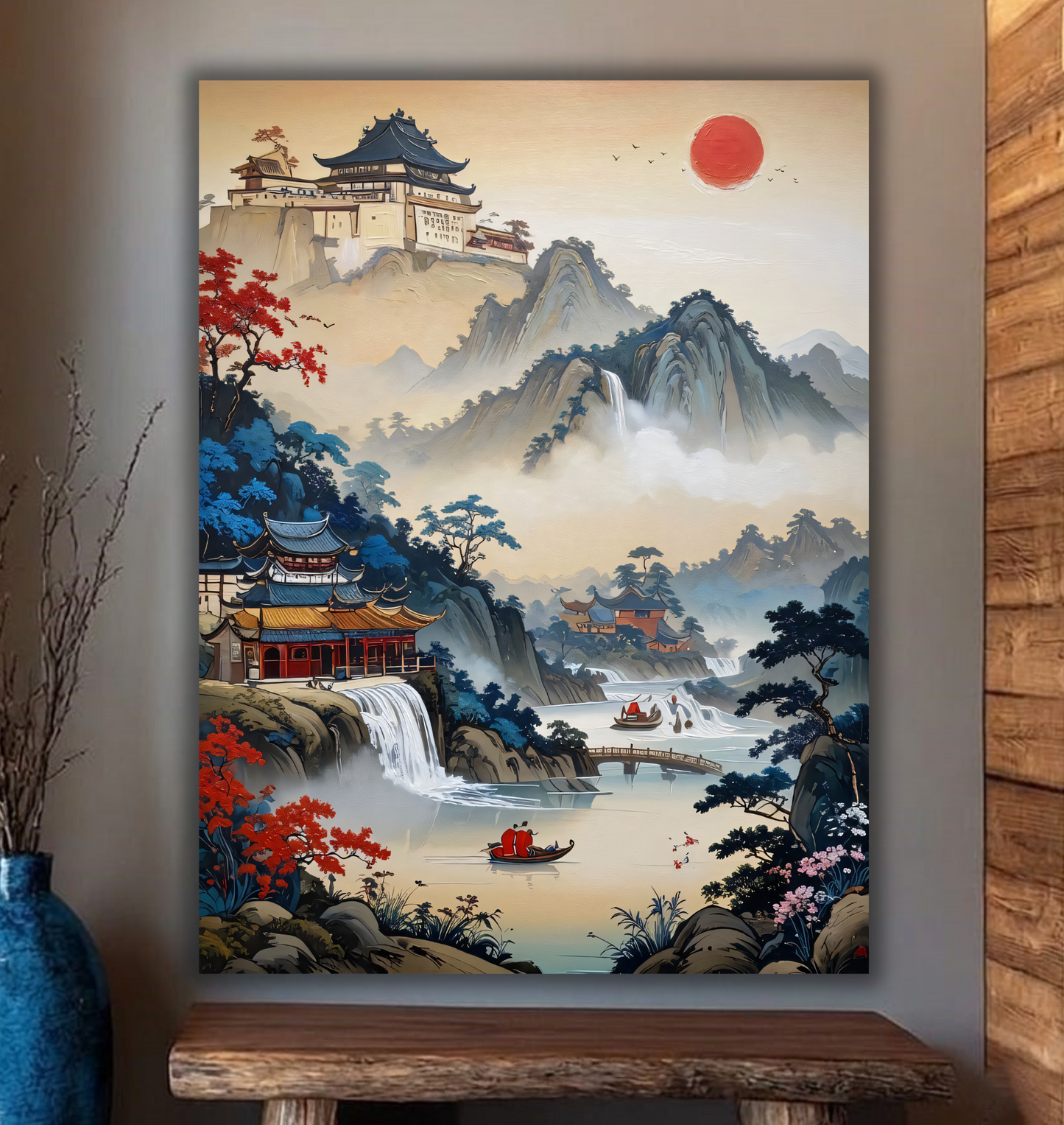 Mystic Valleys: Traditional East Asian Mountain Landscape Canvas Art