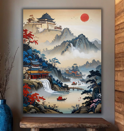 Mystic Valleys: Traditional East Asian Mountain Landscape Canvas Art