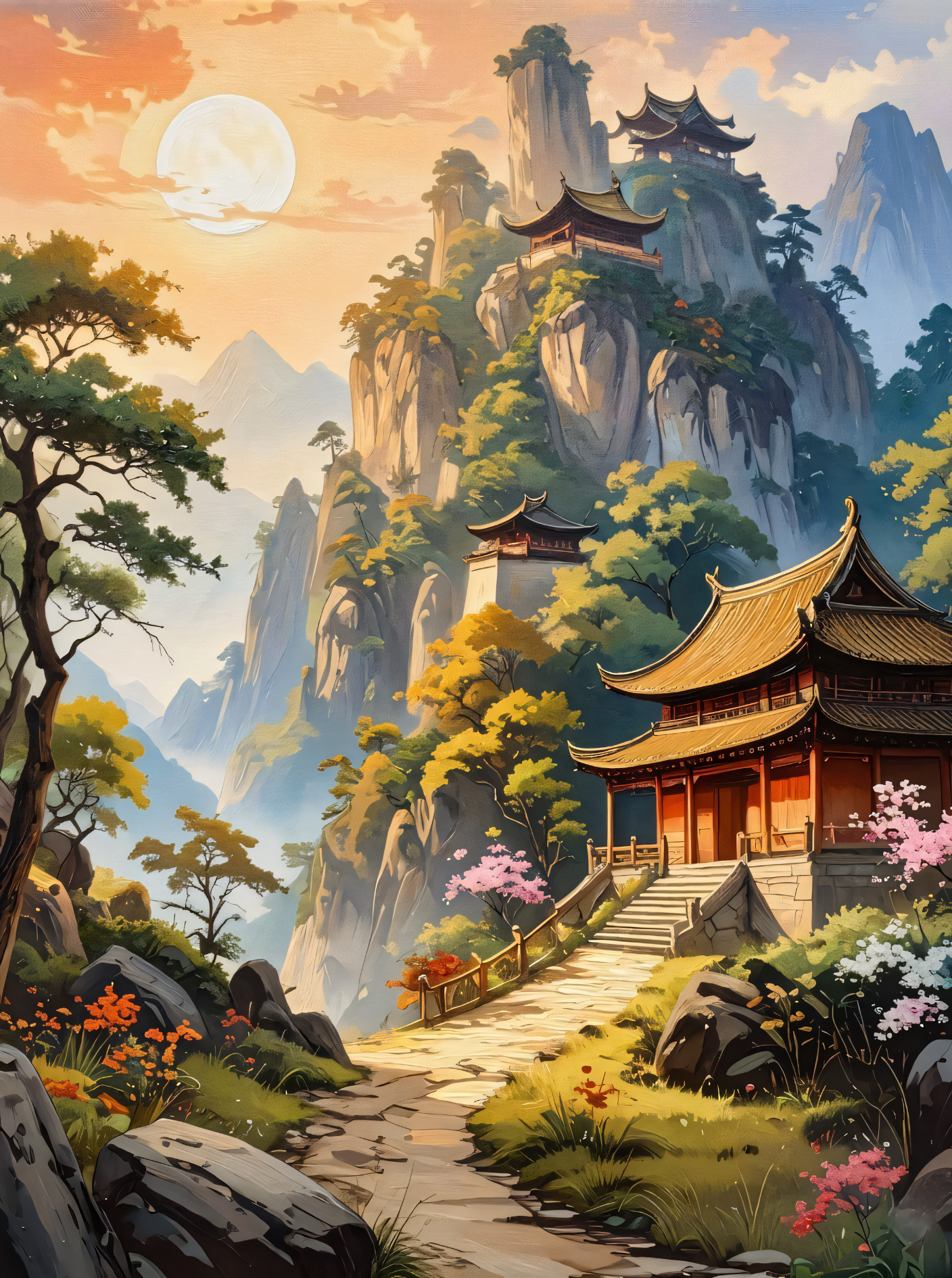 Golden Sanctuary: Sacred Mountain Pagoda Canvas Art