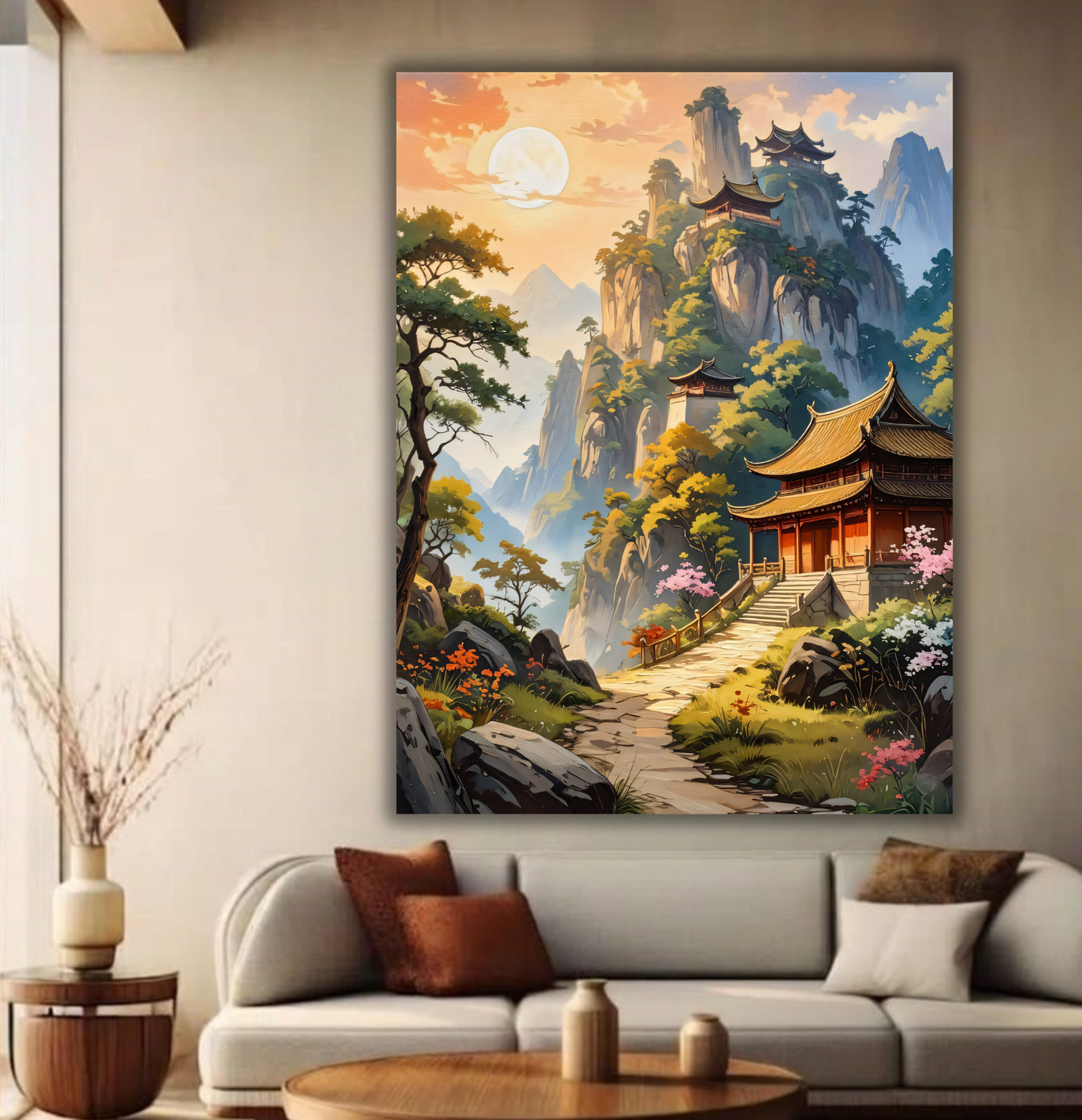 Golden Sanctuary: Sacred Mountain Pagoda Canvas Art