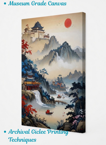 Mystic Valleys: Traditional East Asian Mountain Landscape Canvas Art