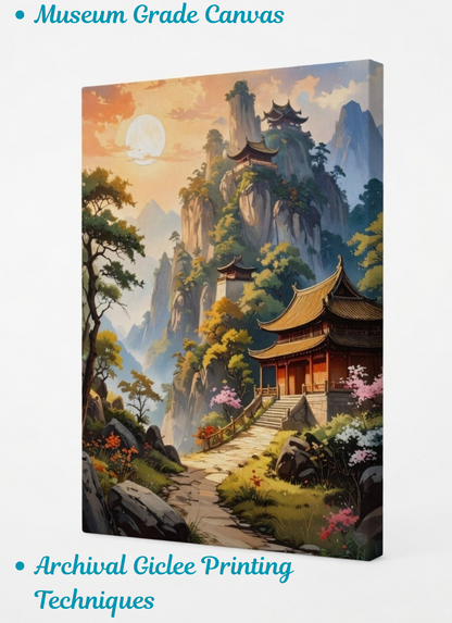 Golden Sanctuary: Sacred Mountain Pagoda Canvas Art