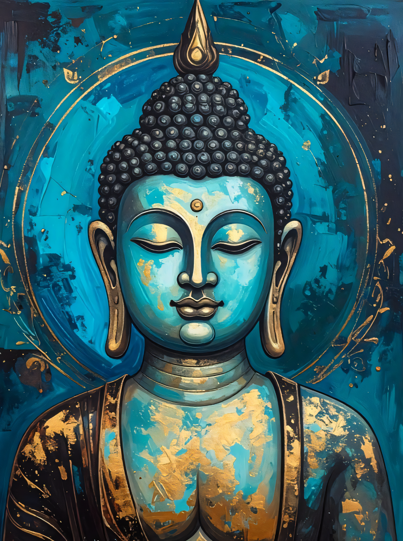 Teal Serenity: Sacred Turquoise & Gold Buddha Canvas Art