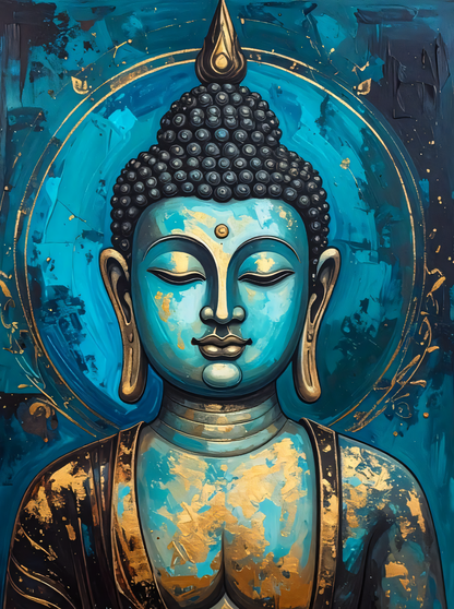 Teal Serenity: Sacred Turquoise & Gold Buddha Canvas Art