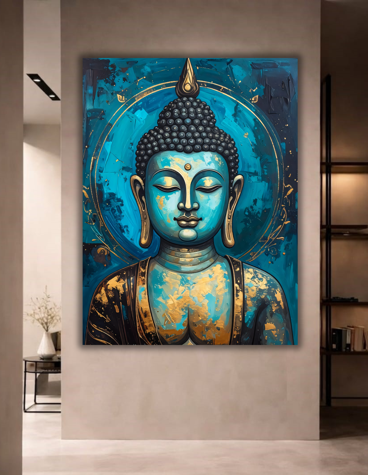 Teal Serenity: Sacred Turquoise & Gold Buddha Canvas Art