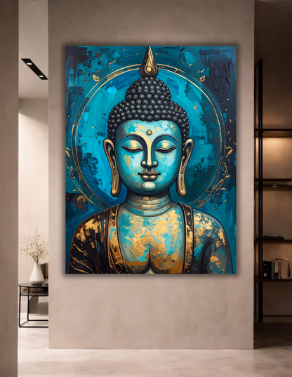 Teal Serenity: Sacred Turquoise & Gold Buddha Canvas Art