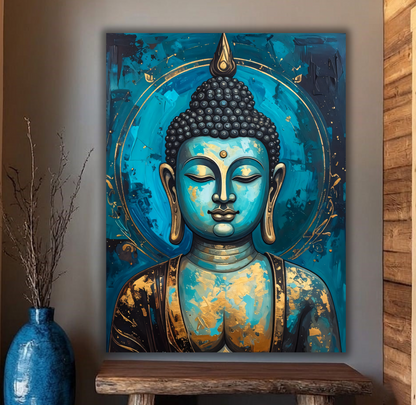Teal Serenity: Sacred Turquoise & Gold Buddha Canvas Art