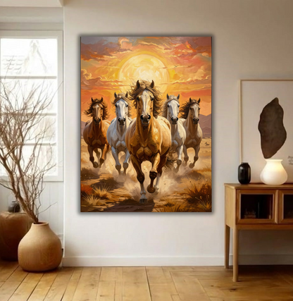Majestic Golden Galloping Wild Horses Canvas Art