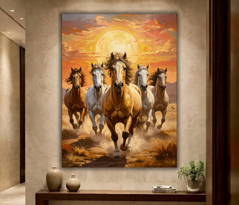 Majestic Golden Galloping Wild Horses Canvas Art