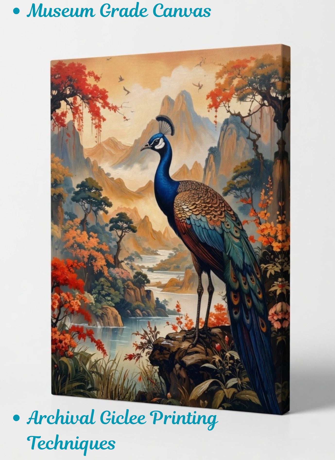 Imperial Splendor: Traditional Shanshui Peacock Canvas Art