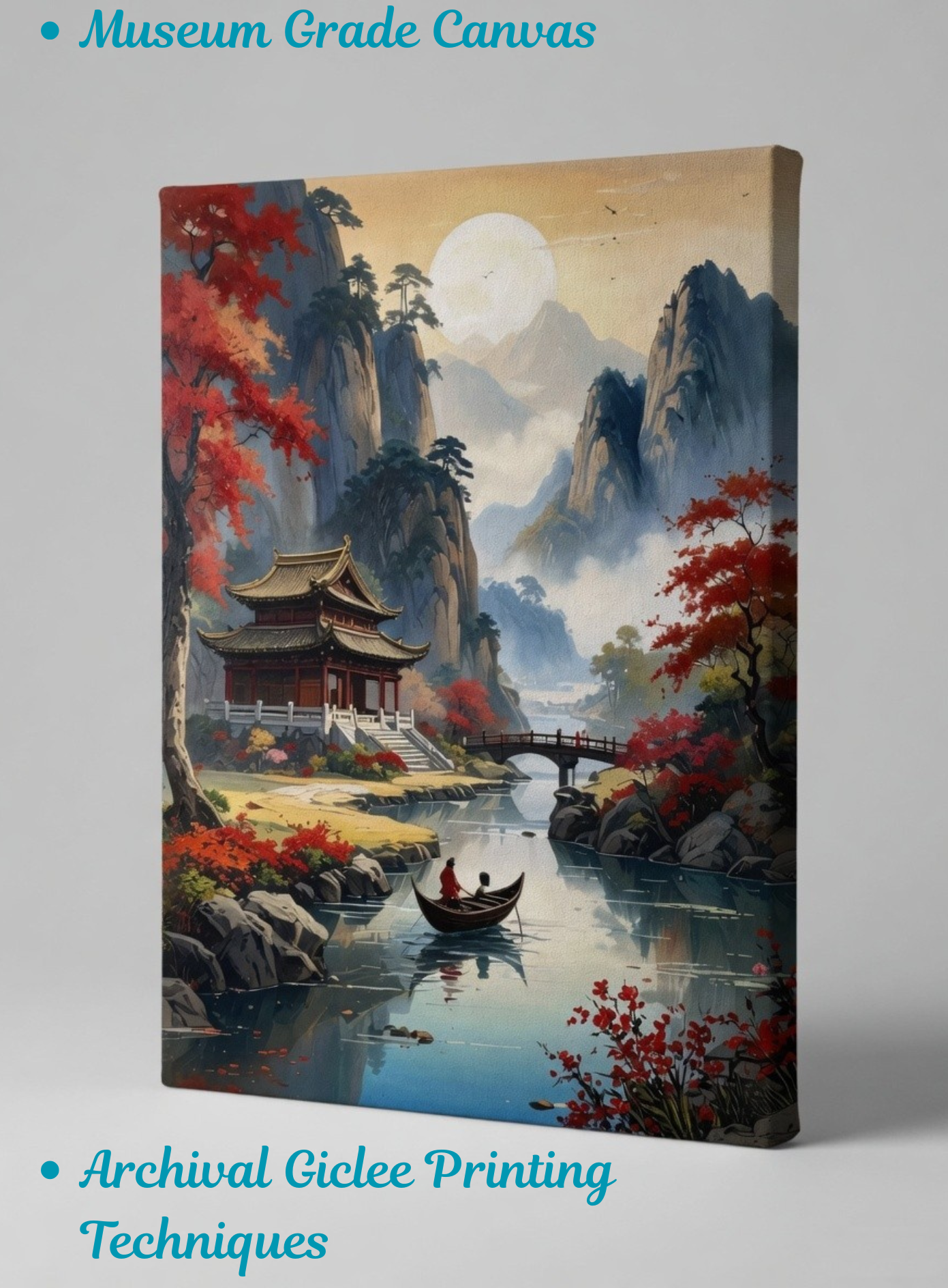 Autumn Harmony: Traditional Asian Lakeside Pavilion Canvas Art