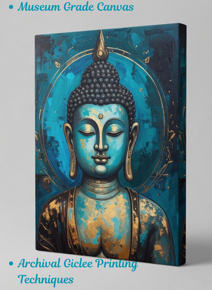 Teal Serenity: Sacred Turquoise & Gold Buddha Canvas Art