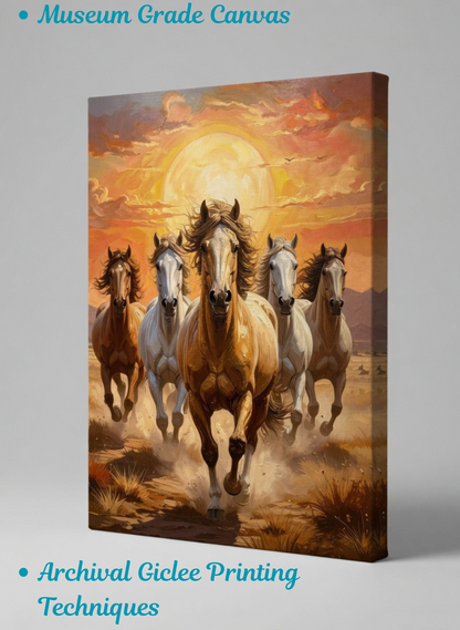 Majestic Golden Galloping Wild Horses Canvas Art