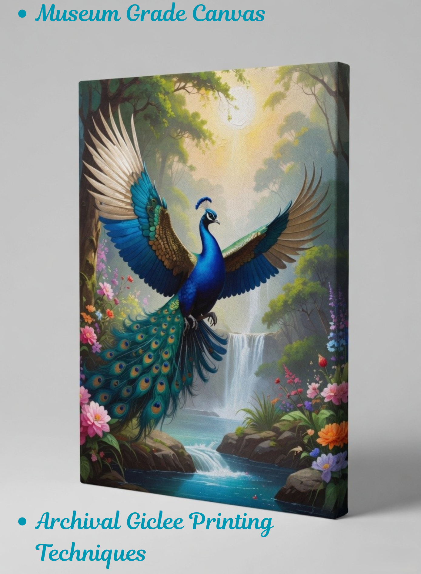 Celestial Flight: Majestic Flying Peacock Canvas Art